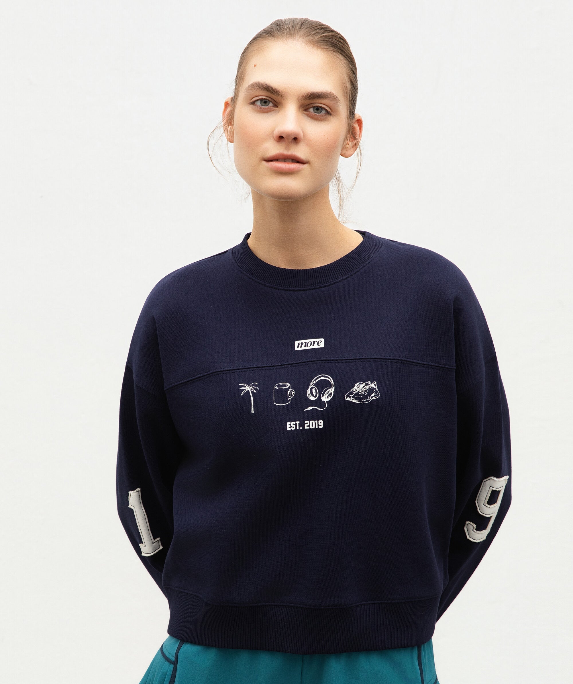 Fleece Sweatshirt Maritime Blue Front View 