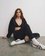 Indo Full Zip Cropped Hoodie Black Sitting View