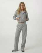 Indo Full Zip Cropped Hoodie Gray Front View Full