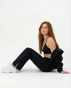 Fall Straight Leg uncuffed joggers Black Sitting View 2