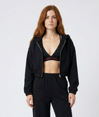 Indo Full Zip Cropped Hoodie Black Front View