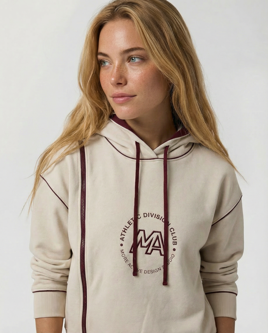 Lake Oversized women's Hoodie poppy Biege/Burgundy Front View