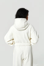 Indo Full Zip Cropped Hoodie Ecru Full Set Back View