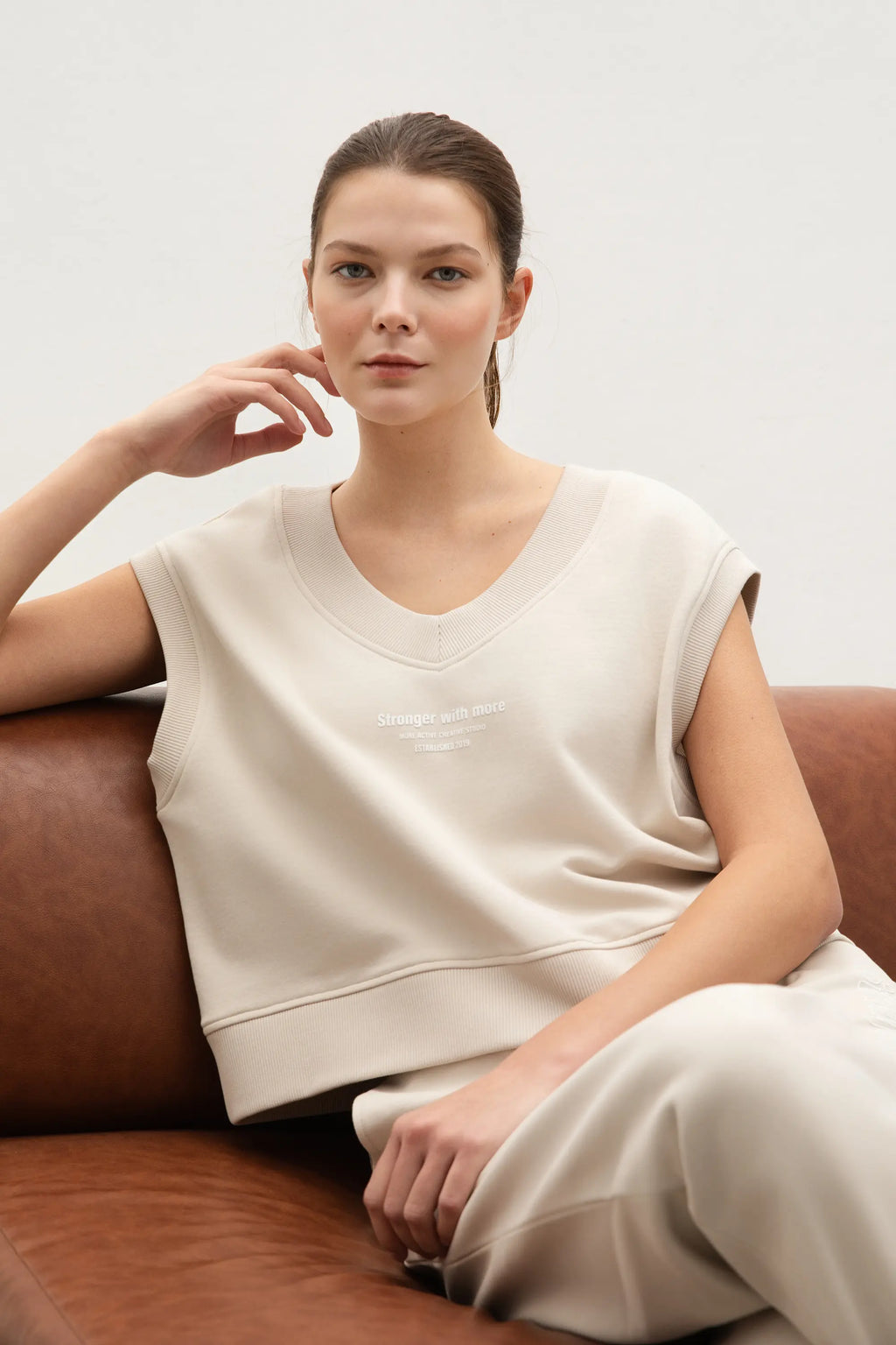 More_active_sweater_vest_V_Neck Sleeveless_Fleece_Sweatshirt_stone