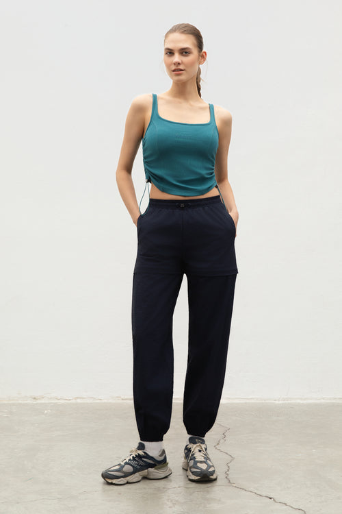 Side Gathered Rib Tank Top Maritime Blue Front View