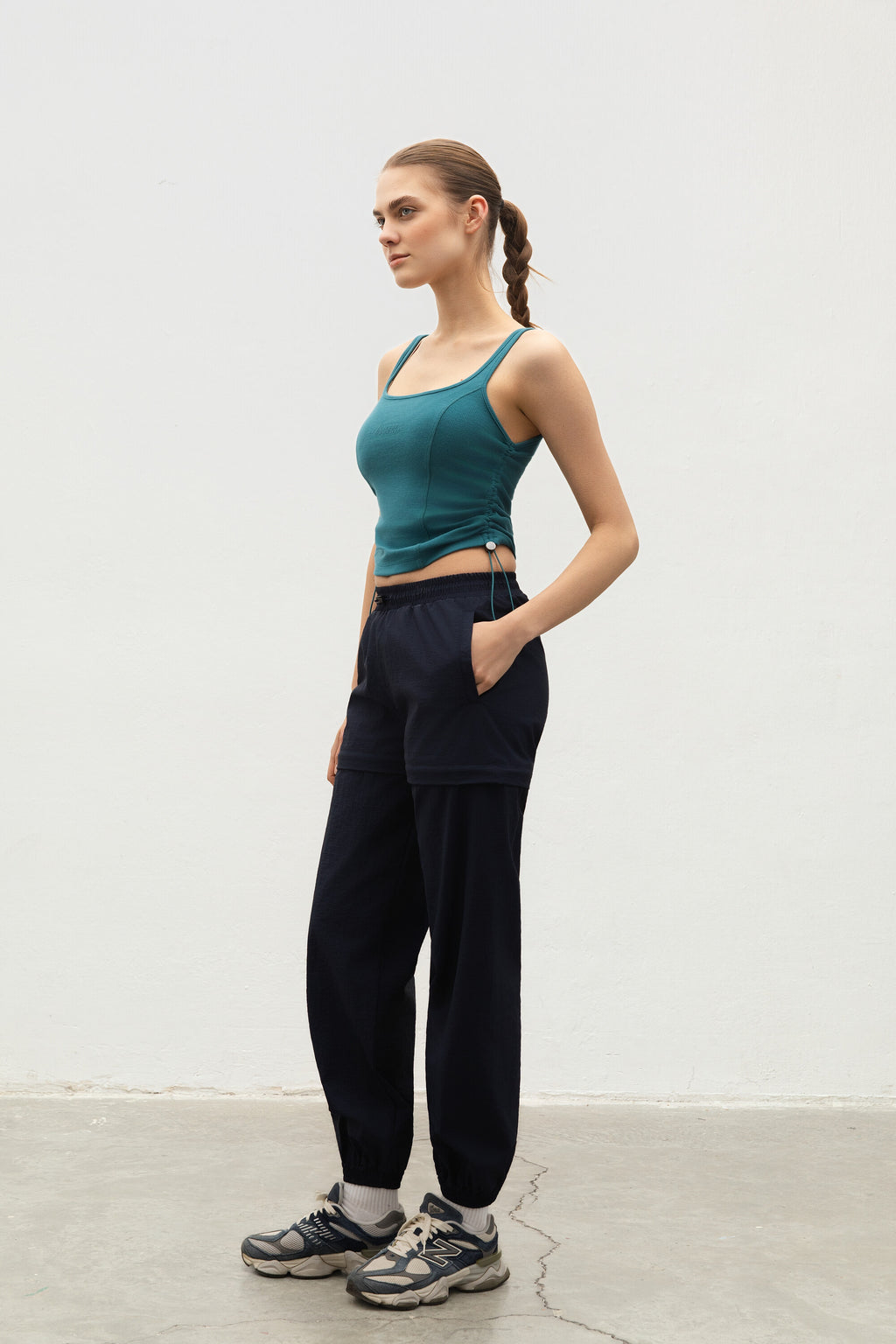 Side Gathered Rib Tank Top Maritime Blue Side View
