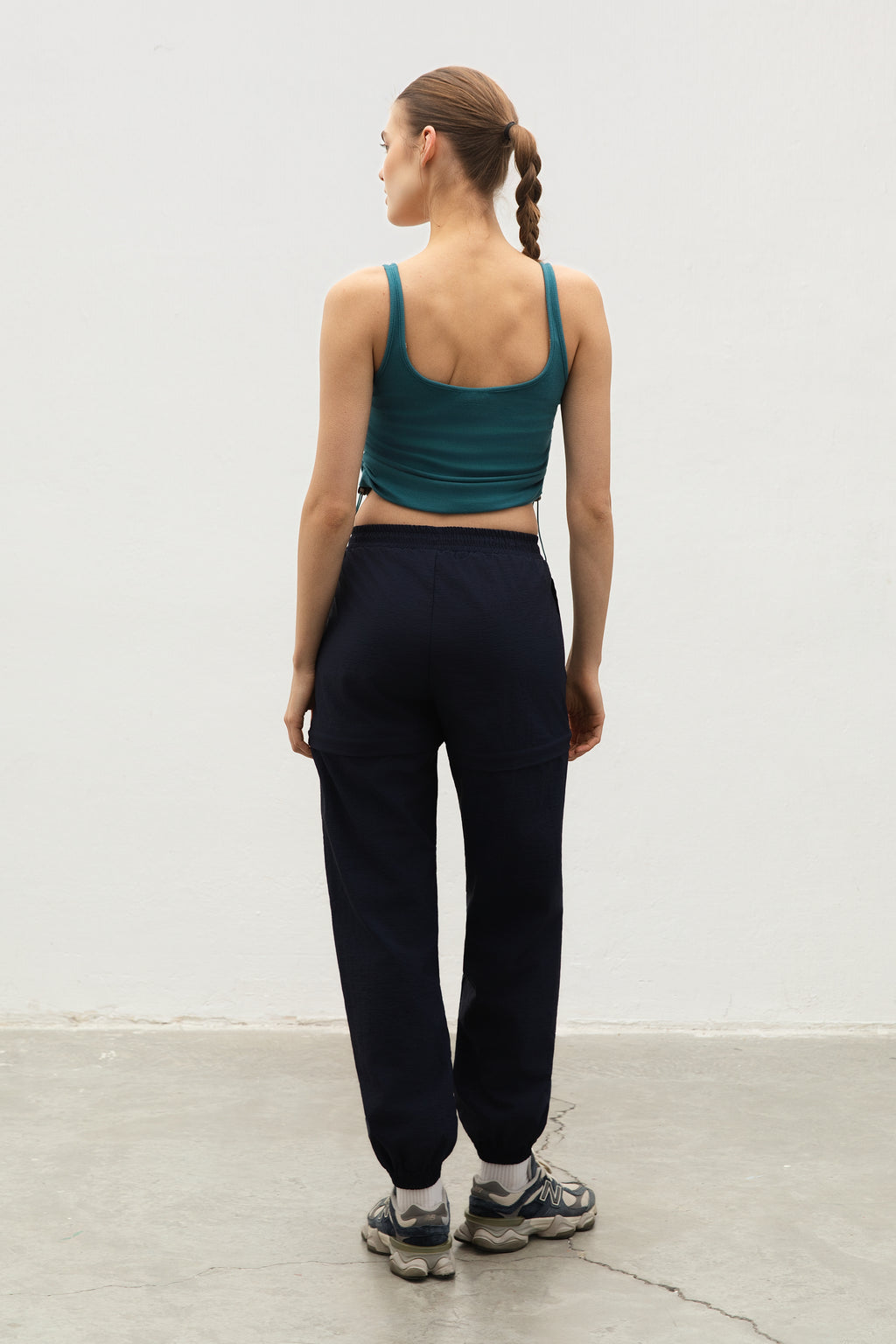 Side Gathered Rib Tank Top Maritime Blue Back View