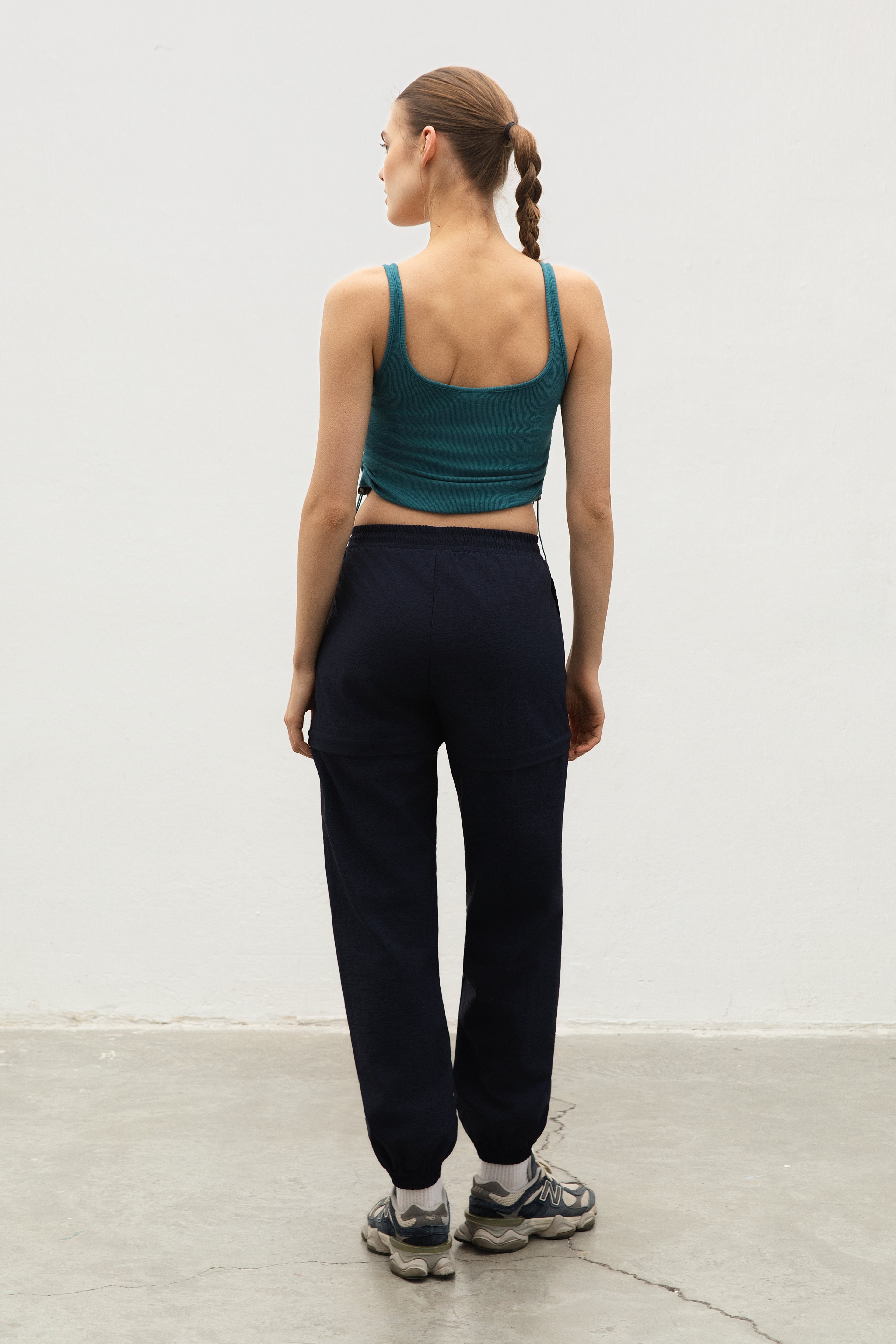 Side Gathered Rib Tank Top Maritime Blue Back View
