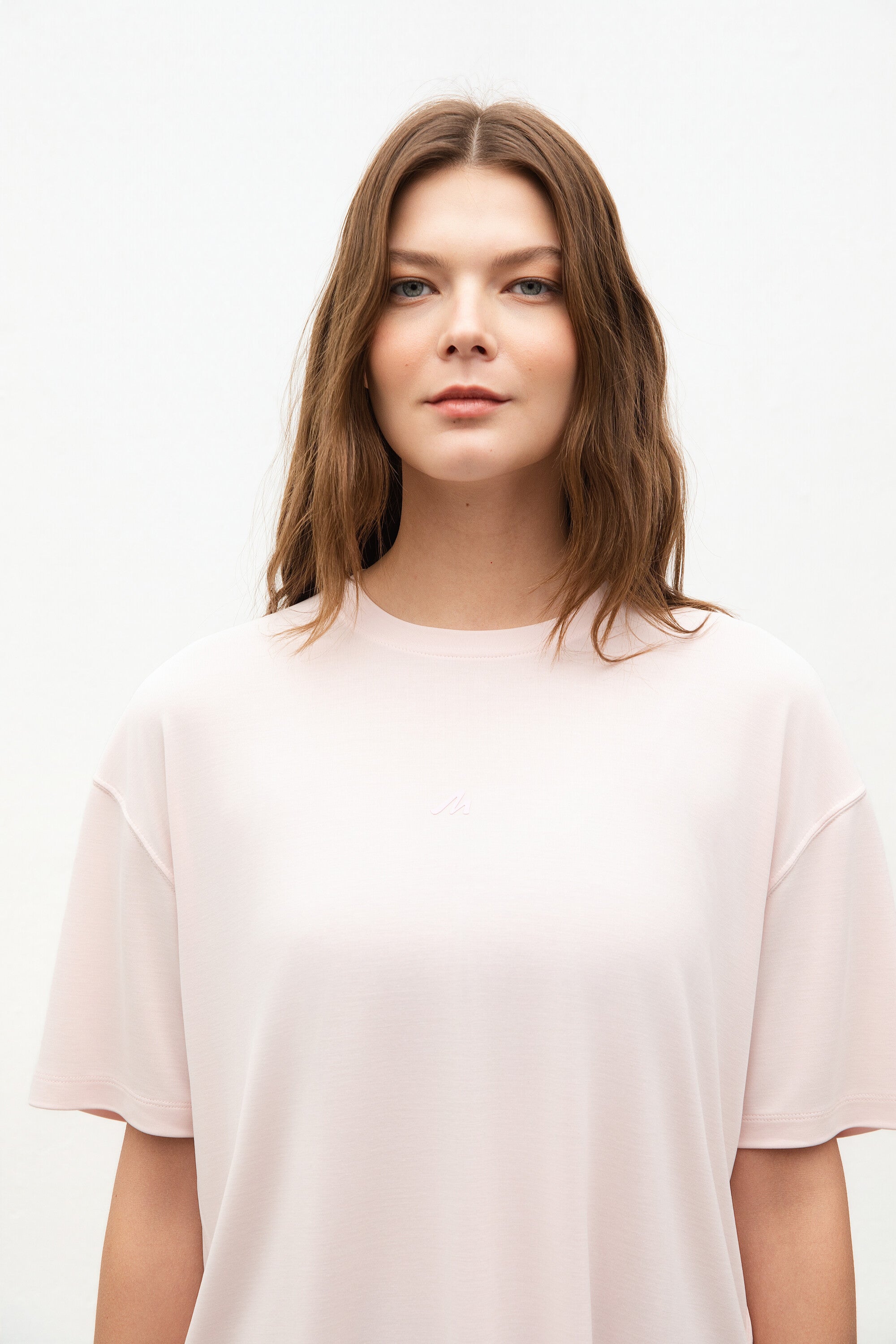 Ss Tee With Sueded Jersey chocolate brown front view