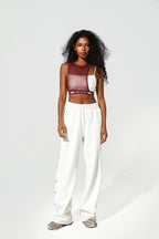 Fall Straight Leg uncuffed joggers Ecru Without Hoodie Front View