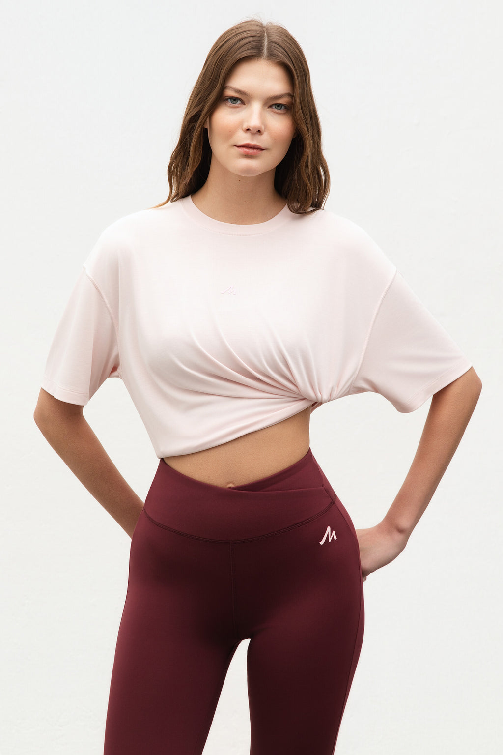Ss Tee With Sueded Jersey chocolate brown front view 3