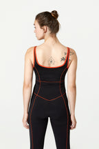 Izmir All In One Strappy Gym Unitard Black/Poppy Red Back View 2