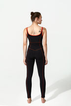Izmir All In One Strappy Gym Unitard Black/Poppy Red Back View