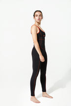 Izmir All In One Strappy Gym Unitard Black/Poppy Red Side View