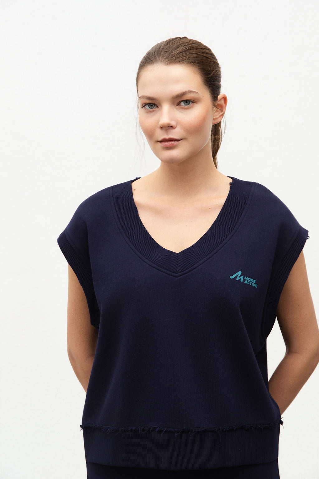 Fleece Skirt With Garment Wash Maritime Blue close up view_York_Sleeveless_jumper