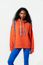 Lake Oversized women's Hoodie poppy Red/Lapis Blue Front View