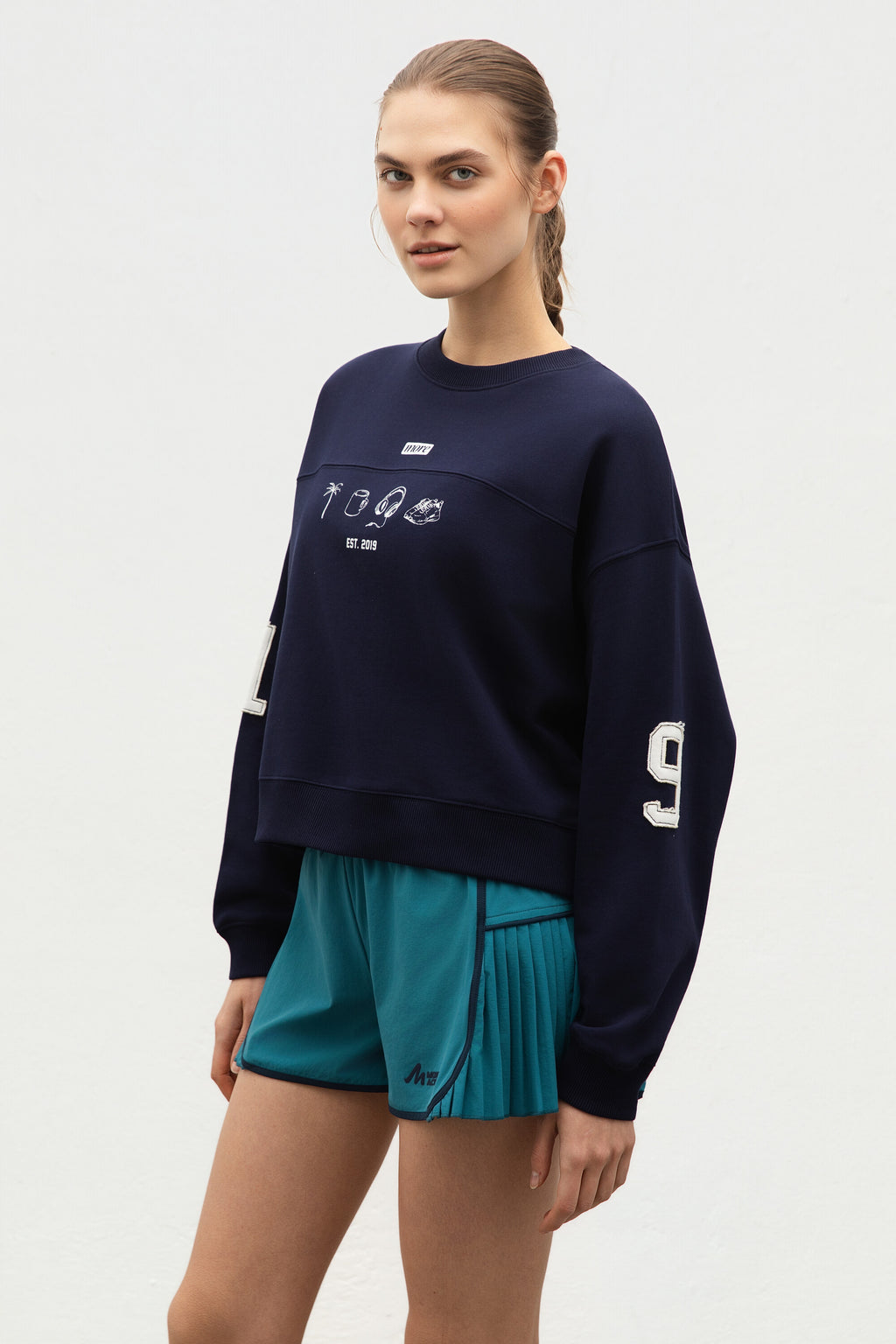 Fleece Sweatshirt Maritime Blue Side View
