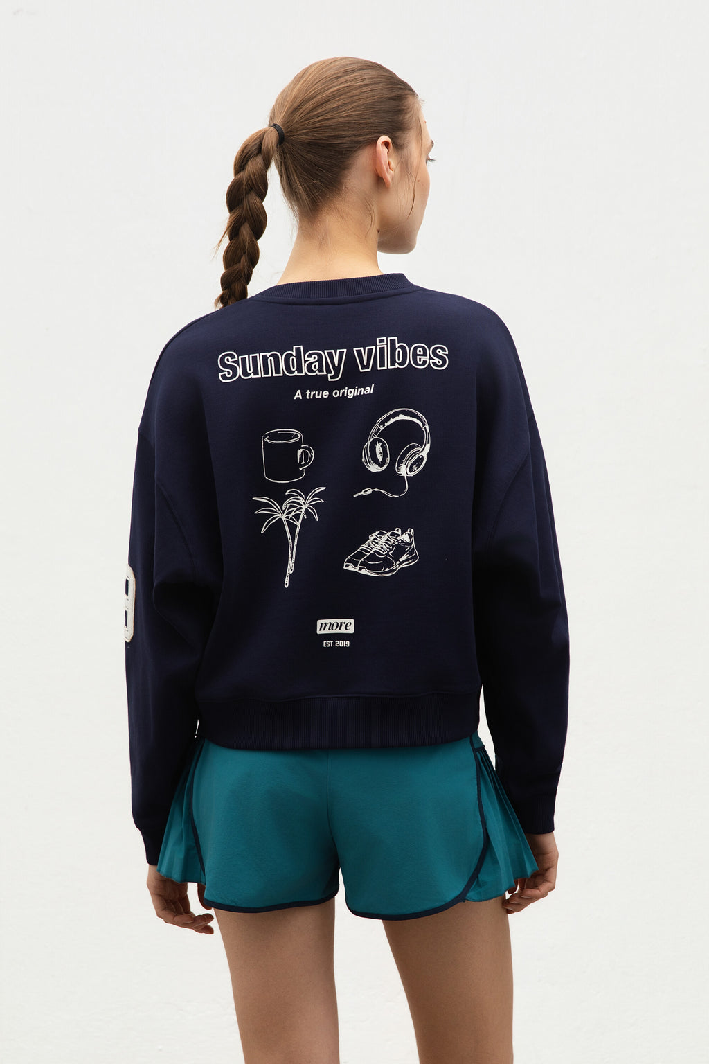 Fleece Sweatshirt Maritime Blue Back View