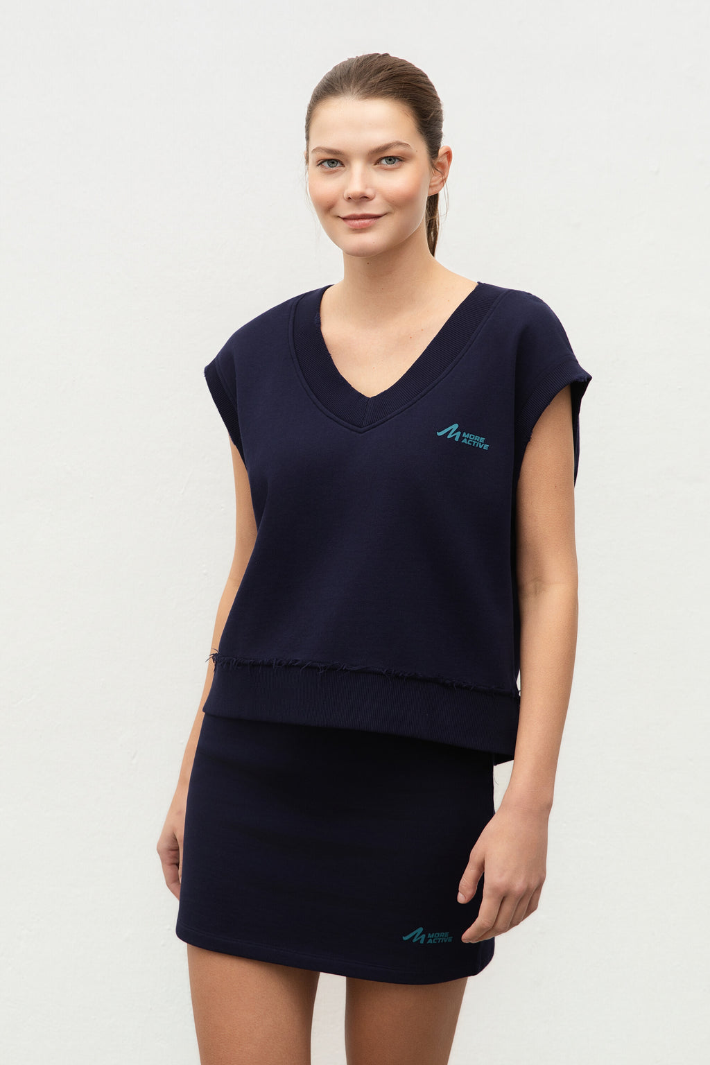 sleeveless_jumper_ladies_Fleece Skirt With Garment Wash Maritime Blue side view
