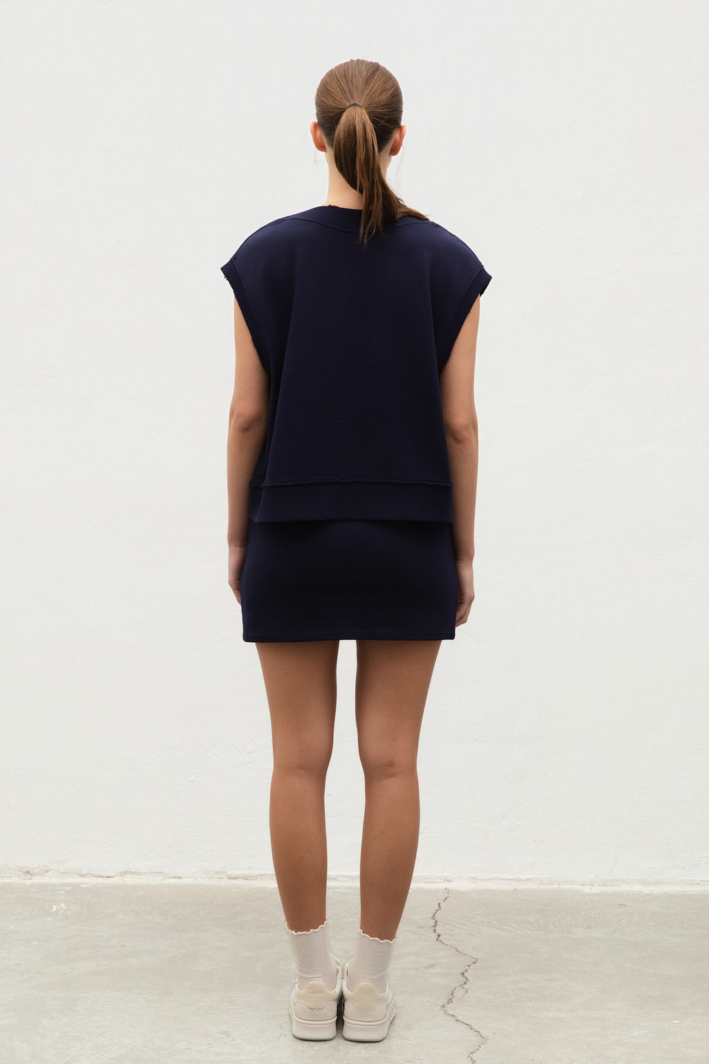 tennis_wear_women_Fleece Skirt With Garment Wash Maritime Blue back view